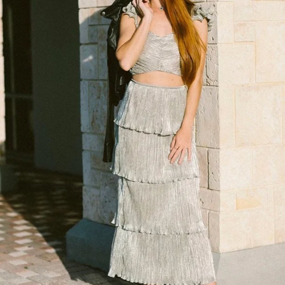 SAYLOR GIANNA TIERED RUFFLE MAXI DRESS - PLATINUM